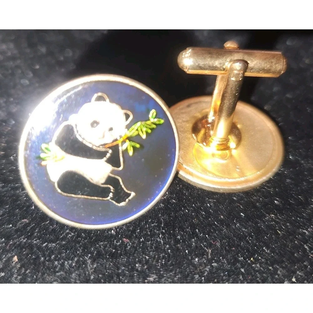China  Panda‎ Coin Cufflinks Gold-tone Rare